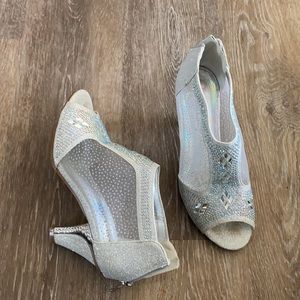 Mila Lady brand silver rhinestone heels